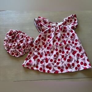 Kate Spade Cherry Print Flutter Sleeve Baby Dress and Bloomers 12M